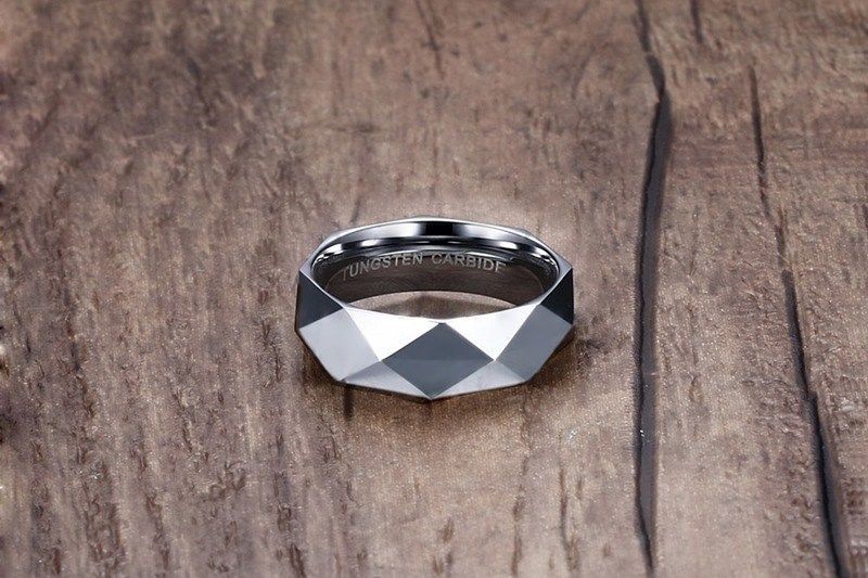 Men/'s Rhombus Bande carbure de tungstène anneau Taille 6-11 Or//Argent//Or Rose