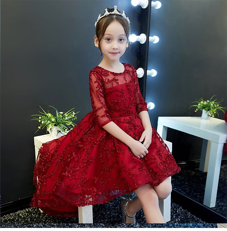 Vestido De Princesa Elegante Para Niña Vestido De Niña De Flores Tul Rojo De Encaje Para Bodas Fiesta Princesa Cumpleaños Niños Vestido De Primera Comunión De 48,22 € | DHgate