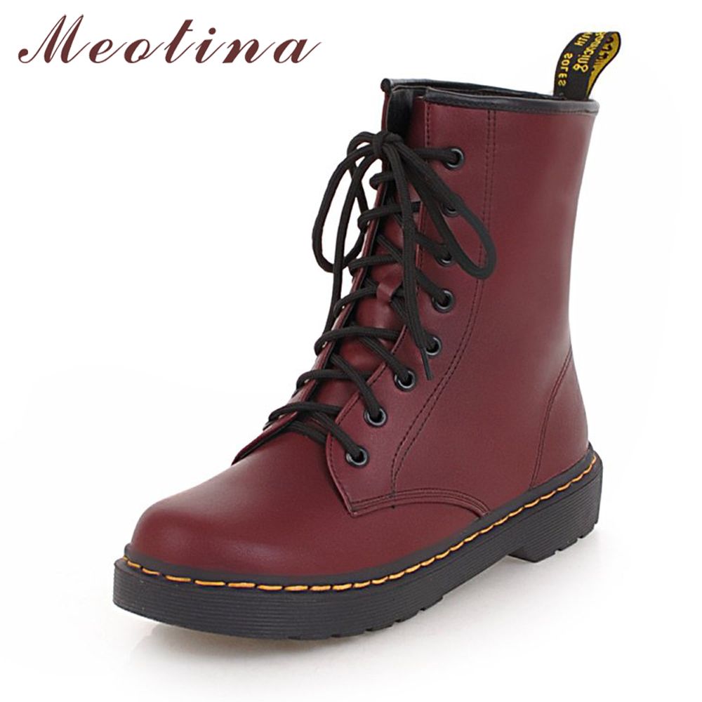 flat lace up biker boots