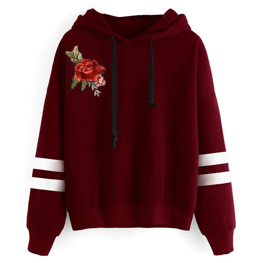Compre Mulheres Floral Bordado Moletom Com Capuz Outono Listrado Manga Longa Com Cordão Gota Ombro Balck E Vinho Tinto Casual Pullover De Zhang110119, $96,61 | Pt.Dhgate.Com