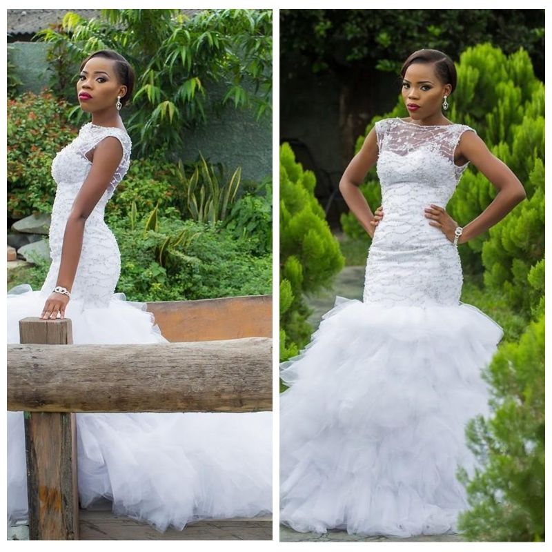 beaded mermaid wedding dress with tulle skirt