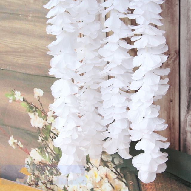 Flores secas 1 metro de comprimento Entrega Elegante Orquídea Flor De Seda  Videira Branca Glicínia Guirlanda