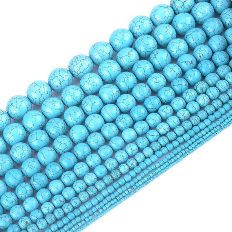 8mm Blue Turquoise Beads Round Gemstone Loose Beads for Jewelry Making (47-50Pcs/Strand)