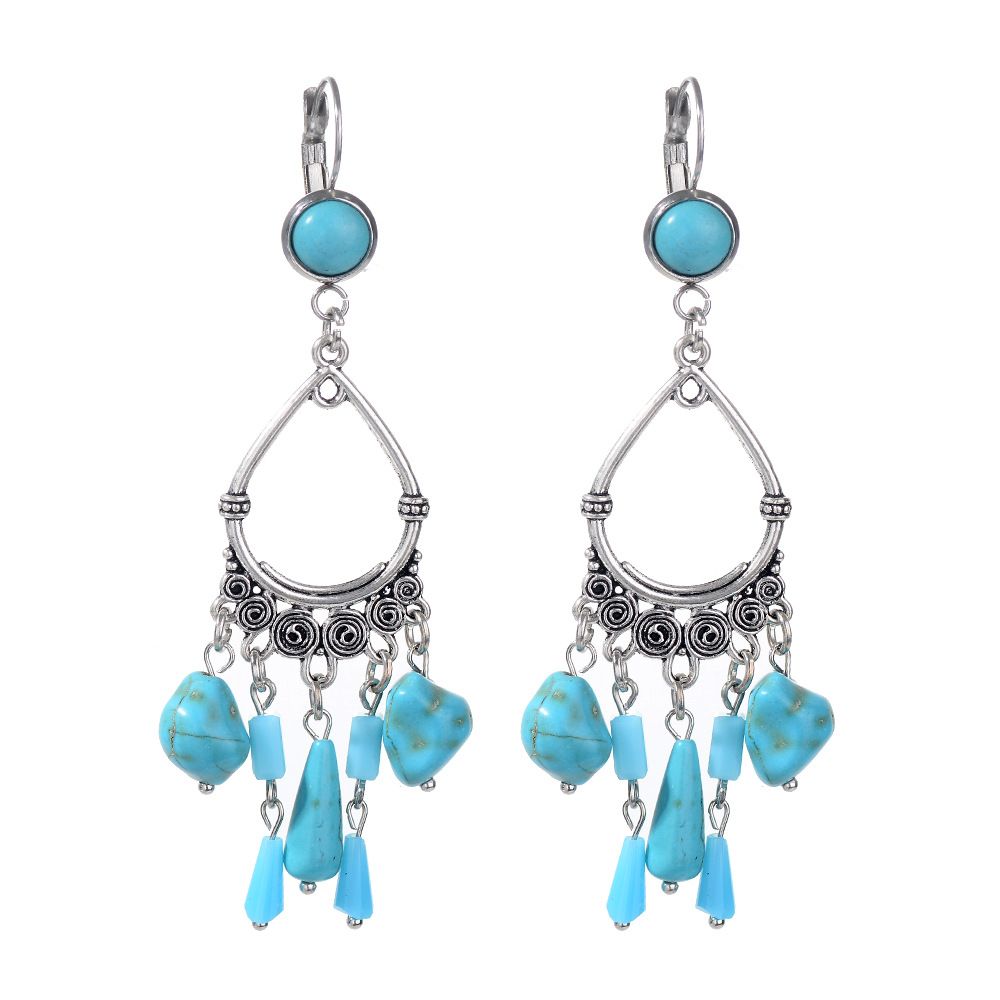 Retro Women Turquoise Gems Wedding Engagement Drop Dangle Earrings Jewelry Gift