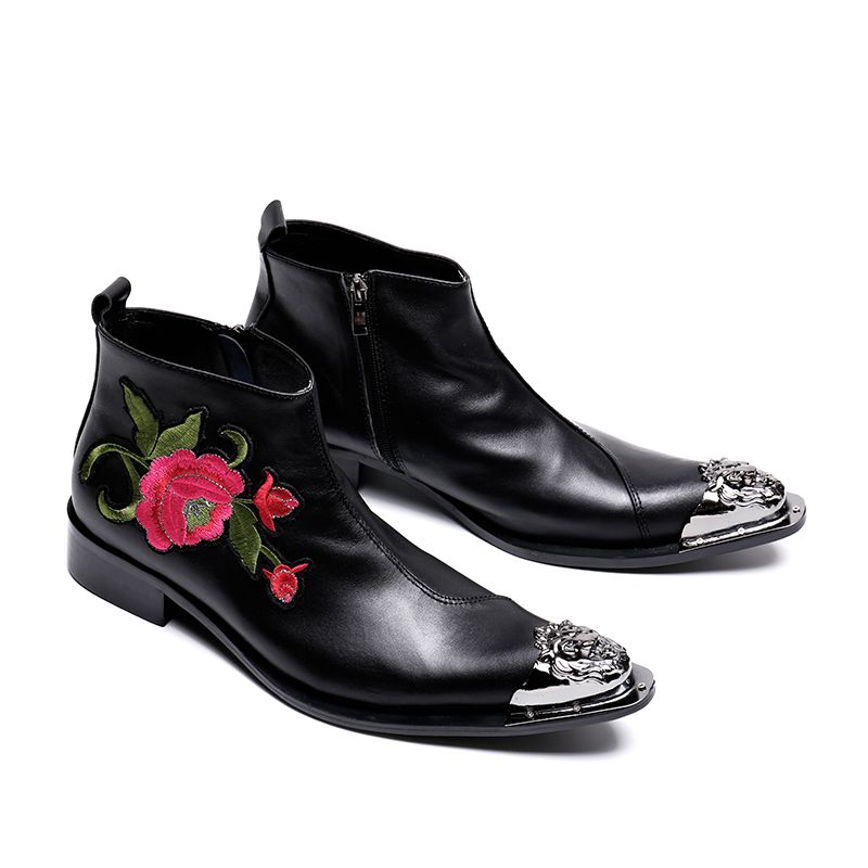 Großhandel Männer Stiefeletten Hochwertiges Echtes Leder Männer Stiefel Winter Booties Rose Blumenstickerei Herren Kleid Stiefel Von Dressshoesstreet, Großhandel Männer Stiefeletten Hochwertiges Echtes Leder Männer Stiefel Winter Booties Rose Blumenstickerei Herren Kleid Stiefel Von Dressshoesstreet,