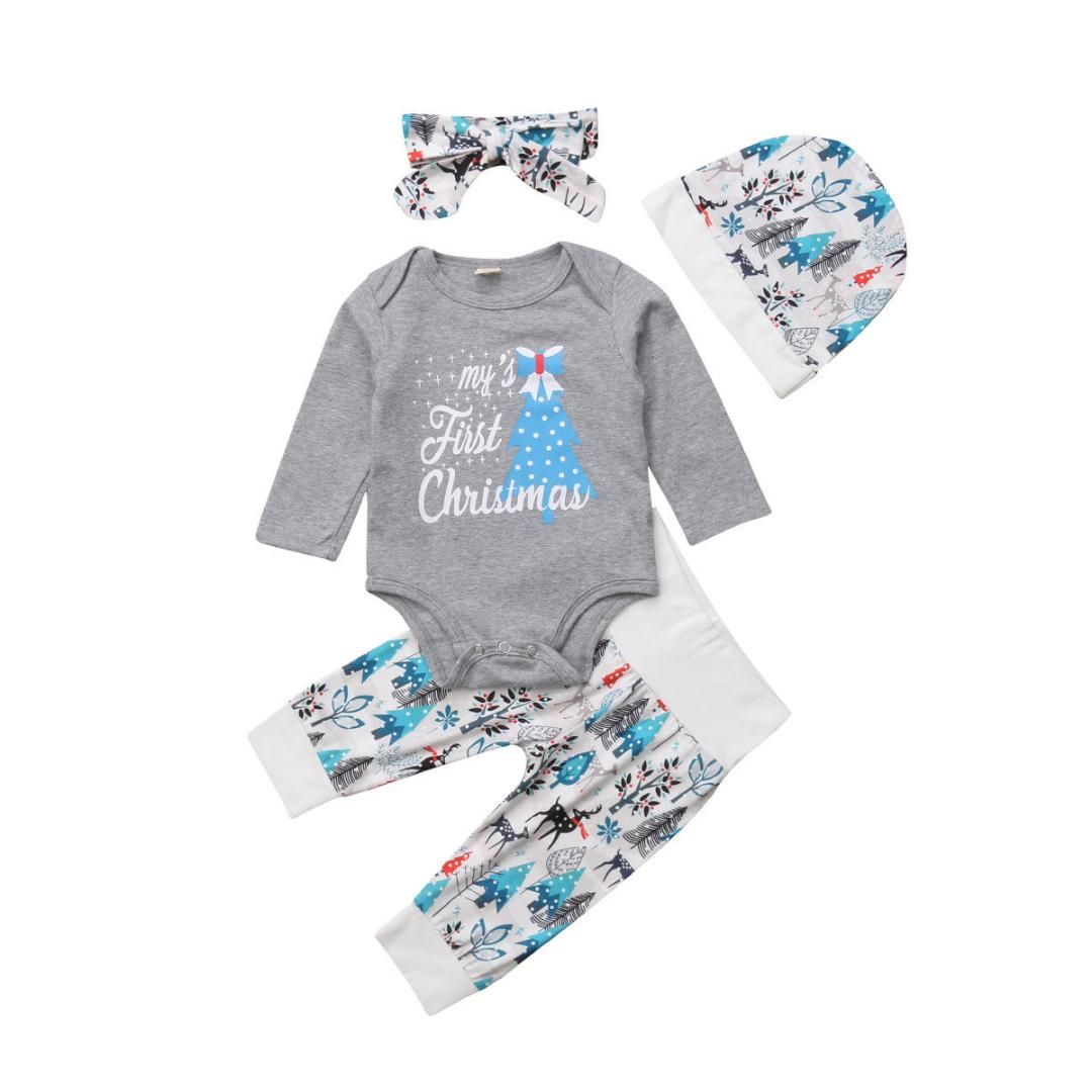 Christmas Toddler Baby Boys Girls Romper T-shirt Long Pants Outfits Clothes Set