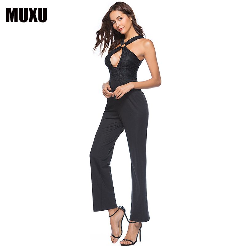 Beste 2020 MUXU Sexy Black Jumpsuit Summer Womens Backless Long Plus DH-83