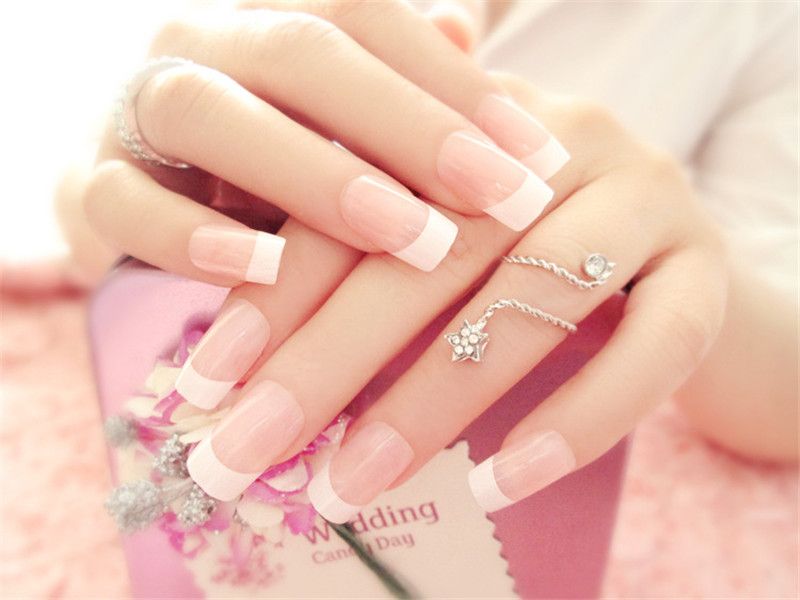 Natural Short French Fake Nails Acrylic Nails Full Artificial