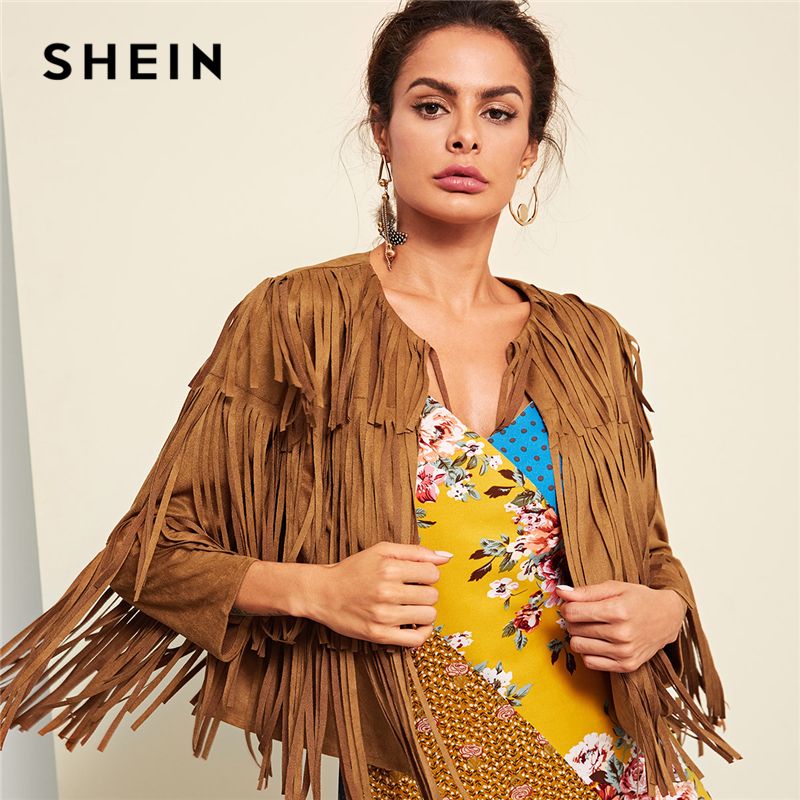 Compra SHEIN Marrón Elegante Highstreet Con Flecos En Capas De Gamuza De La  Borla Sólida Chaqueta Otoño Mujeres Streetwear Chaquetas Casuales Y18102501  Barato | Entrega Rápida Y Calidad | Es.Dhgate