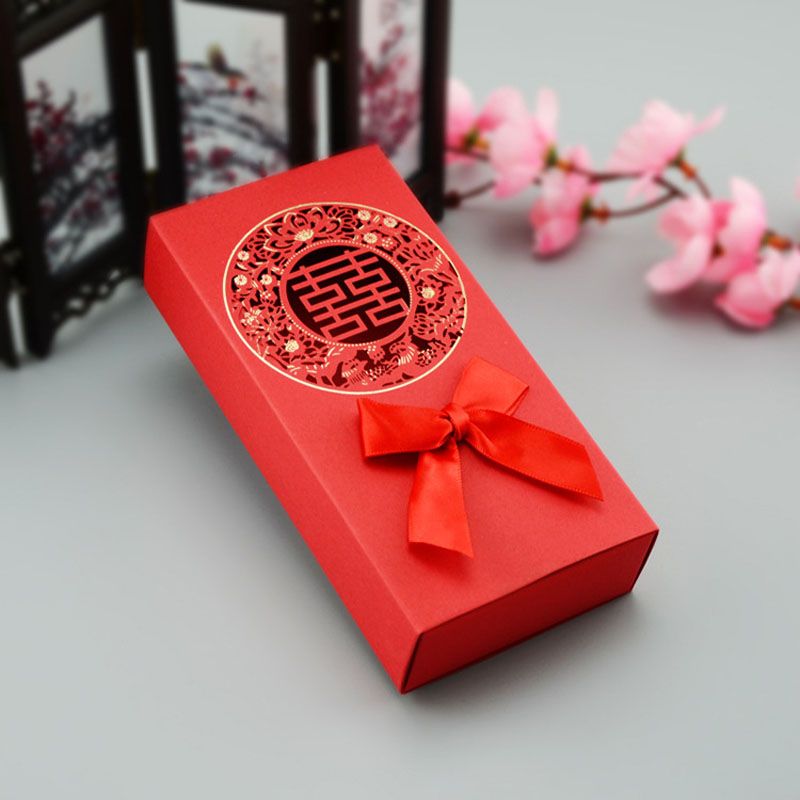 Chinese Asian Style Red Double Happiness Wedding Favor Box Party