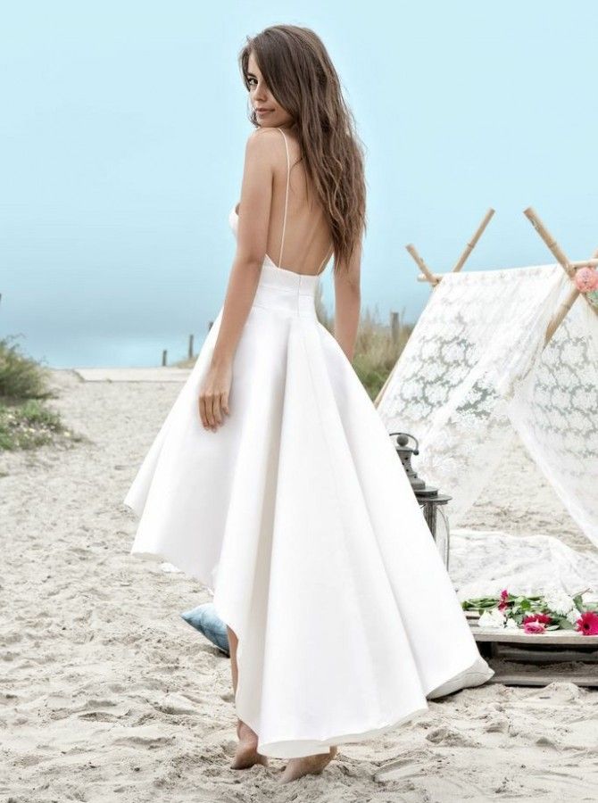 Acheter Robes De Mariée De Plage Blanche Pas Cher Aline Avant Court Dos Long Cheville Longueur Longueur Satin Vintage Robes De Mariée Boho Sexy