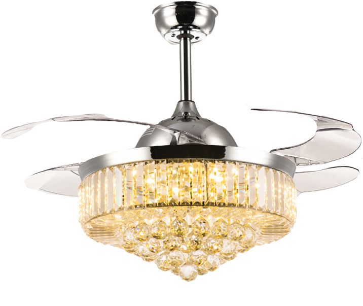 2019 42 Inch Ceiling Fans Chandelier Retractable Ceiling Fan With Lights And Remote Invisible Crystal Dimmable Led Chandelier Fan For Living Room From