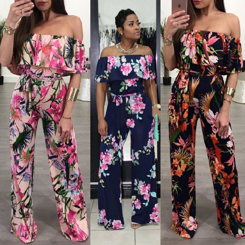 S&S Womens Off the Shoulder Floral Rompers Printed Jumpsuits Playsuit 