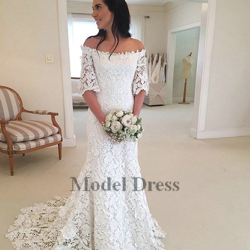half sleeve lace wedding dress