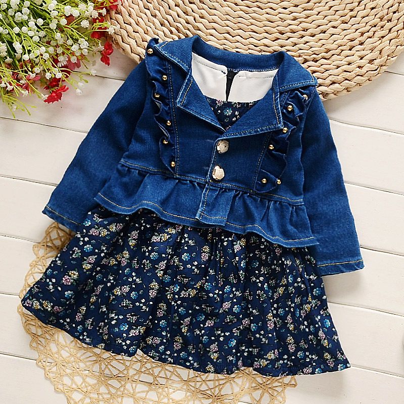vestido infantil jeans manga longa