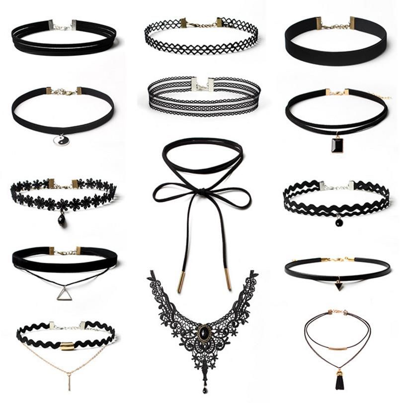 White Lace Flower Women Necklace Bracelet Stretch Gothic Choker Jewelry Set