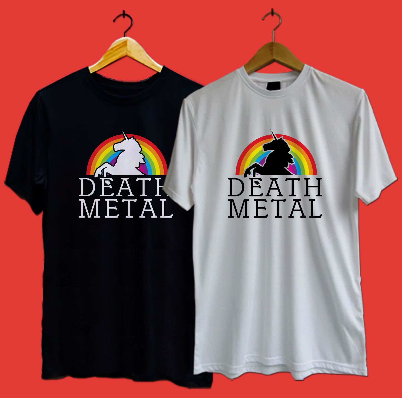 New Death Metal Unicorn Rainbow Rock Band Black And White T