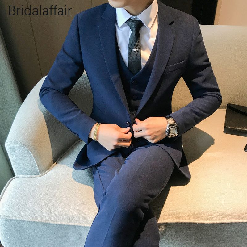 Gwenhwyfar azul marino traje de hombre 3 piezas traje formal para hombre 2018 baile bodas