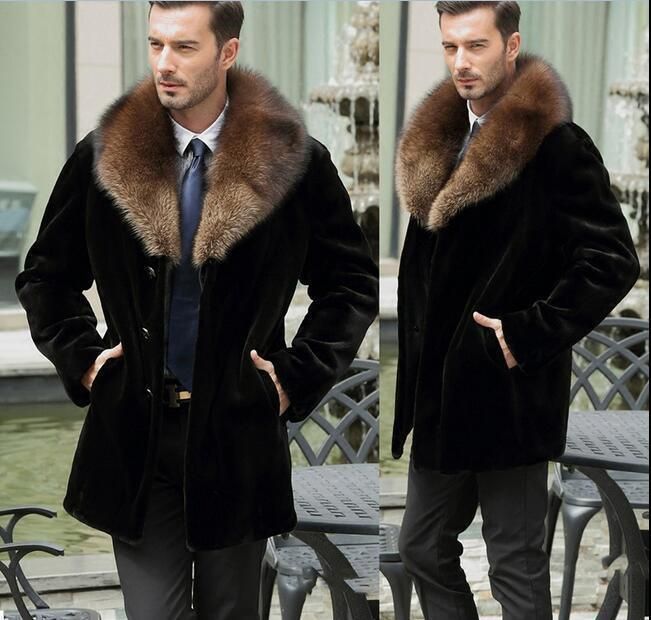 Luxury Mens Faux Fur Peacoat Add Thick 
