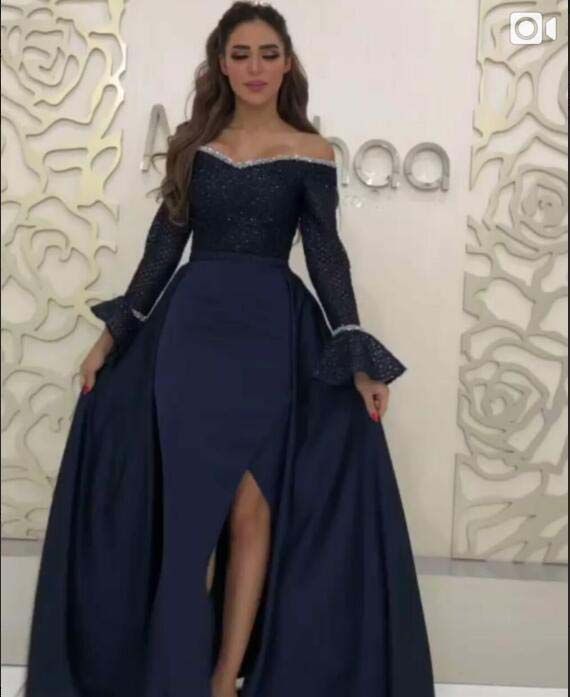 Compre Vestido De Noche Vestido Largo Manga Larga Encaje De