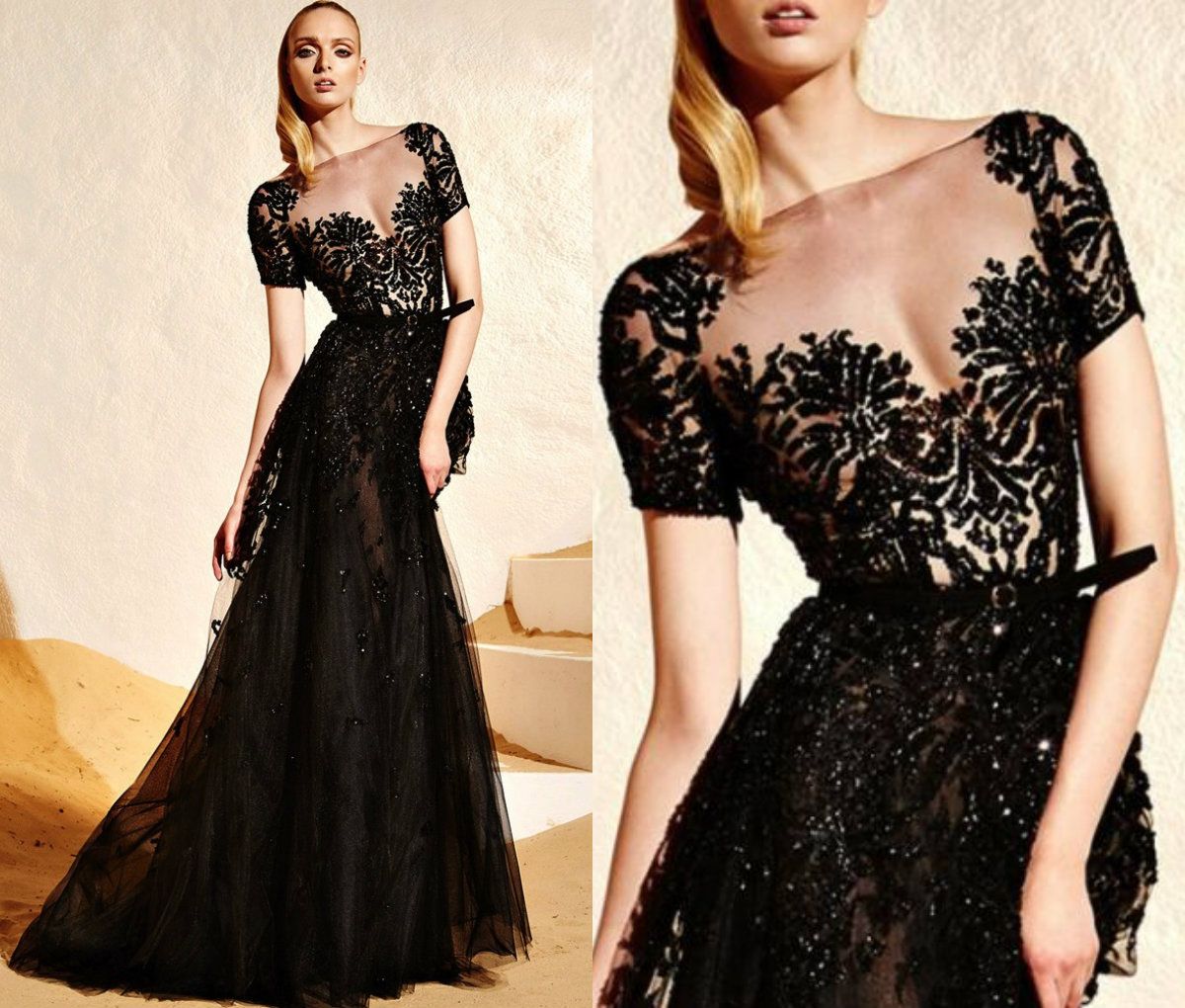 black lace applique dress