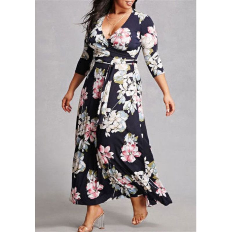 plus size three quarter sleeve maxi dresses