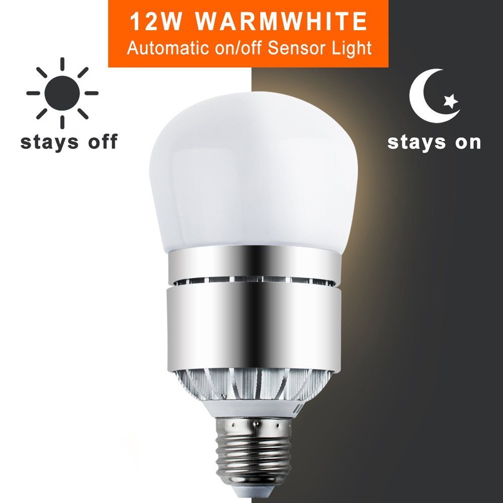 Sensor Lights Bulb Dusk To Dawn Led Light Bulbs Smart Lighting Lamp 12w E26 E27 B22 Socket 6000k Automatic On Off For Outdoor Yard Car