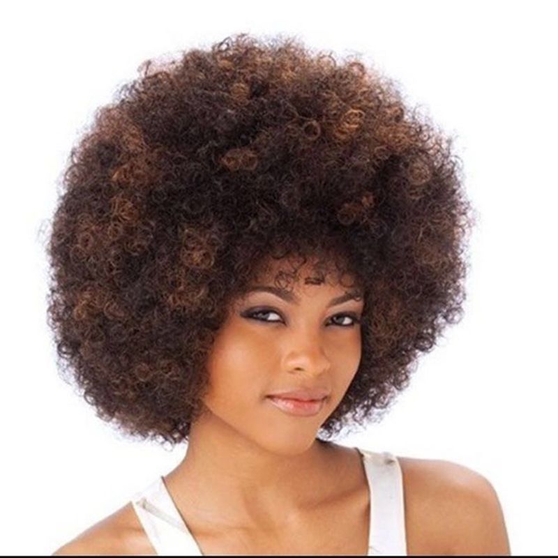 Afro Kinky Curly Hair Wigs Short Hair Spathe High Temperature Fiber Wigs For Black People Soccer Fans Hair Sisters Wigs Malaysian Lace Wigs From