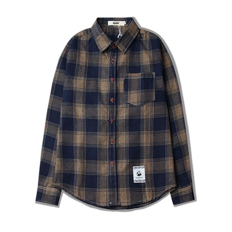 HEFASDM Mens Loose Color Block Casual Long Sleeve Pure Cotton Plaid Shirt HEFASDM Mens Loose Color Block Casual Long Sleeve Pure Cotton Plaid Shirt