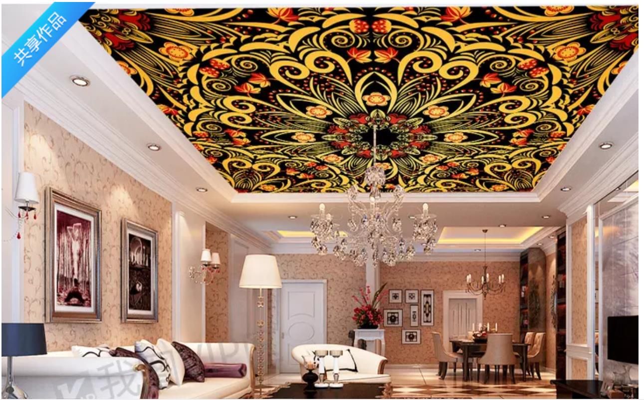 Custom photo wallpaper 3d ceiling murals wallpaper Golden ethnic pattern  hotel lobby living room bedroom zenith
