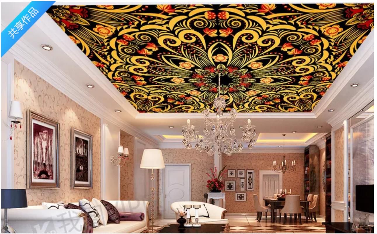 Custom photo wallpaper 3d ceiling murals wallpaper Golden ethnic pattern hotel lobby living room bedroom zenith Custom photo wallpaper 3d ceiling murals wallpaper Golden ethnic pattern hotel lobby living room bedroom zenith