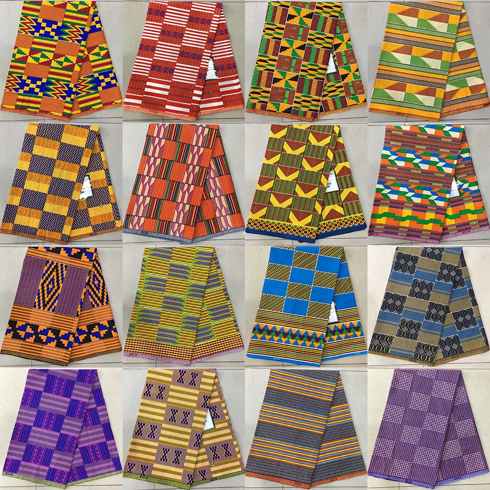 African Print en tissu jaune kente tissu KT-3110 Kitenge Ghana Fabric By The Yard 