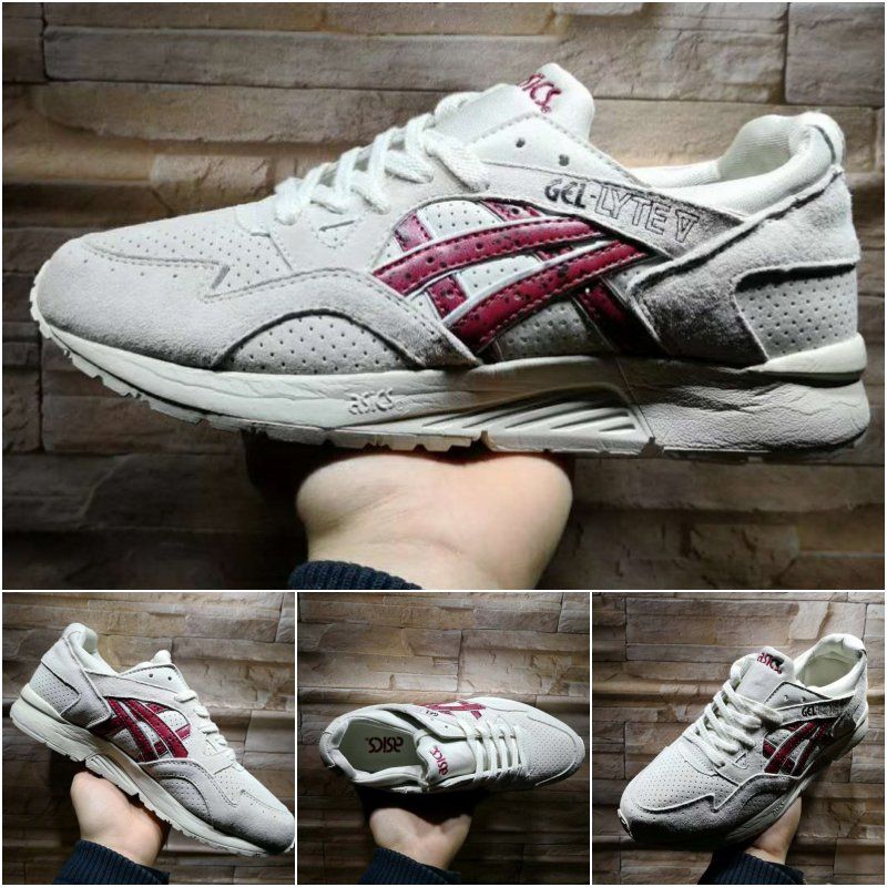 Venta al por mayor Asics Gel-Lyte V Gris-Rojo Nuevas zapatillas de deporte calientes del Zapatillas de deporte originales del entrenador de la mejor calidad Tamaño 36-45