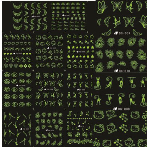11 Designs In 1 Glow In The Dark Cat Zipper Butterfly Nail Decal Water Transfer Nail Art Sticker Decoration Luminous Bedg001 011 Nail Design Ideas