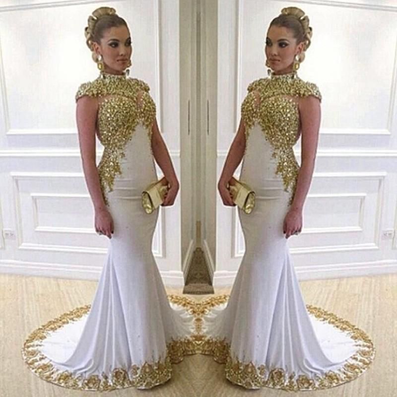 white fishtail prom dress