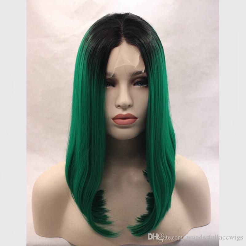 Synthetic Lace Front Wig Straight Bob Haircut Ombre Hair Green Women's Lace Front Cosplay Wig Short Synthetic Hair Synthetic Lace Front Wig Straight Bob Haircut Ombre Hair Green Women's Lace Front Cosplay Wig Short Synthetic Hair