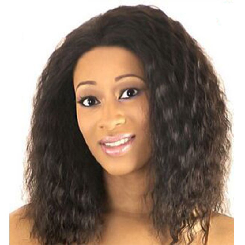Fluffy Hair Products Medium Length Afro Wig With Bangs Color Brown
