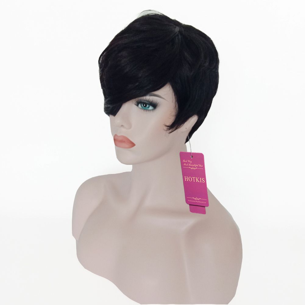 HOTKIS 100% Human Hair Thick Hair Long Bangs Short Layered Cut 