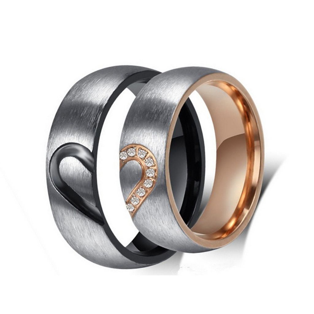 Hombre / mujer pareja anillo amor corazón acero inoxidable corona anillos para amantes siempre amor