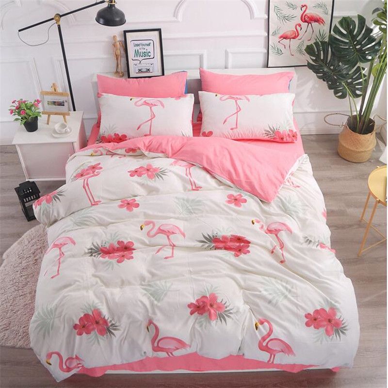 Bedding Set Queen Size Pug Flamingo Duvet Cover Adulte Bed Sheet