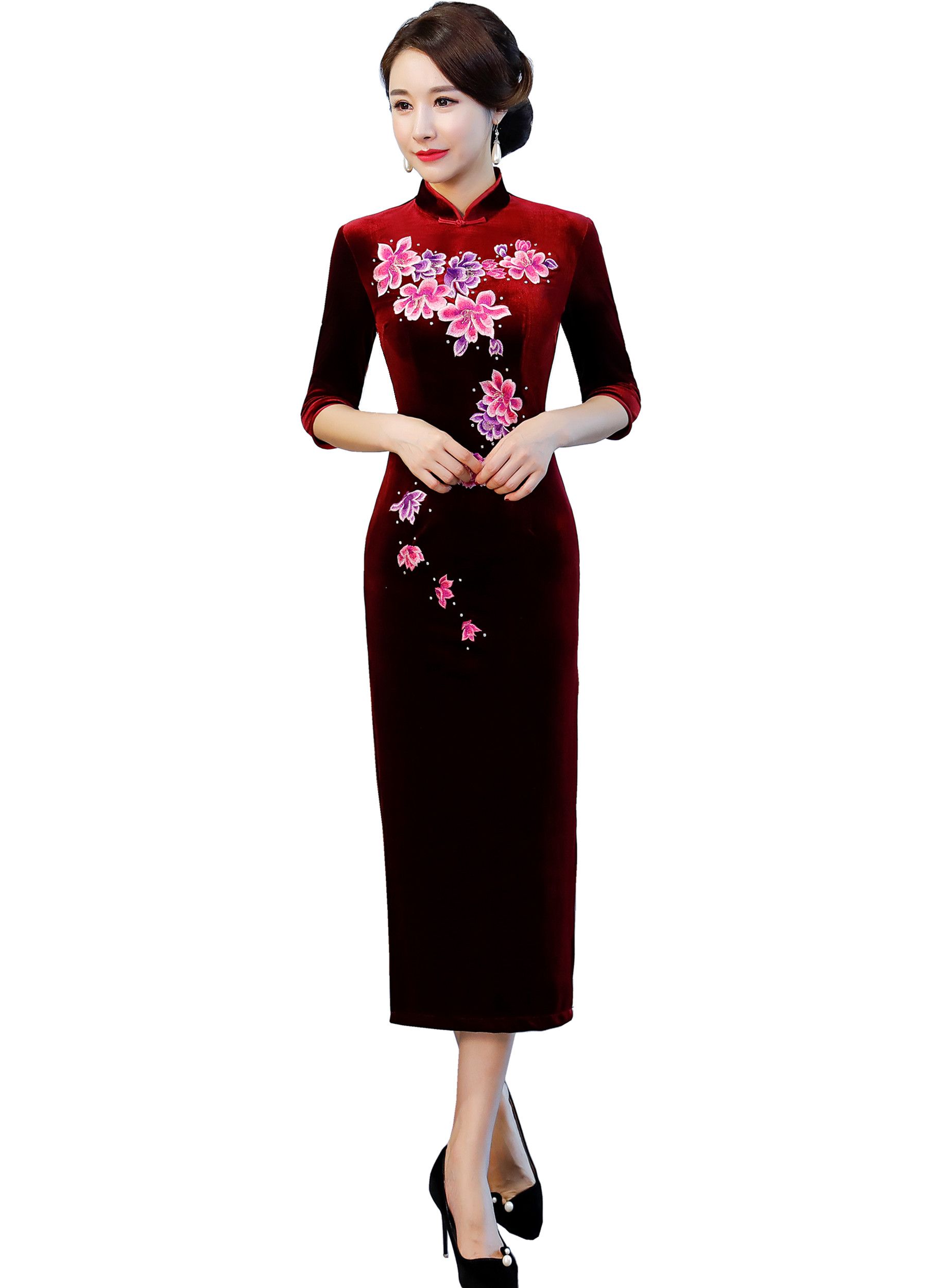 Shanghai Story Floral Embroidery Qipao Chinese Traditional Dress Cheongsam