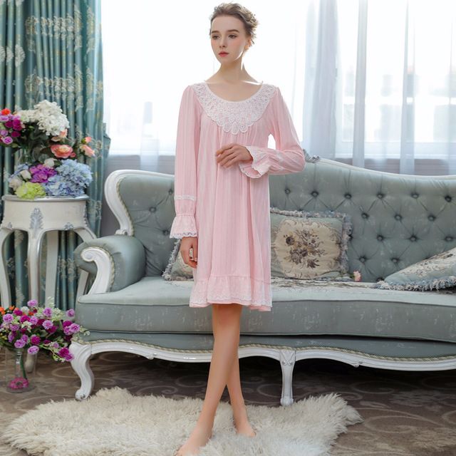 2020 Exquisite Peacock Lace Jacquard Cotton Nightgowns Sleepshirts