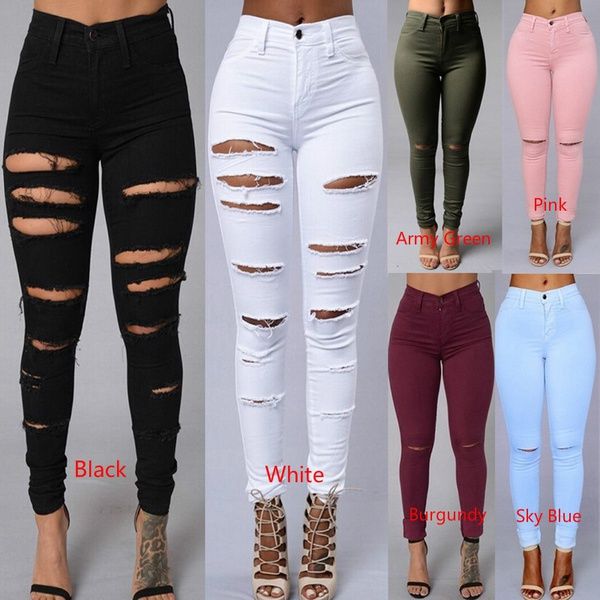 calça de cintura alta rasgada