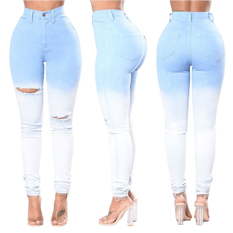 Compra Pantalones Vaqueros Pitillo Destruidos De Corte Alto De Moda  Pantalones Caprichosos De Talle Alto Azul Con Talle Alto Para Mujeres  Barato | Entrega Rápida Y Calidad | Es.Dhgate