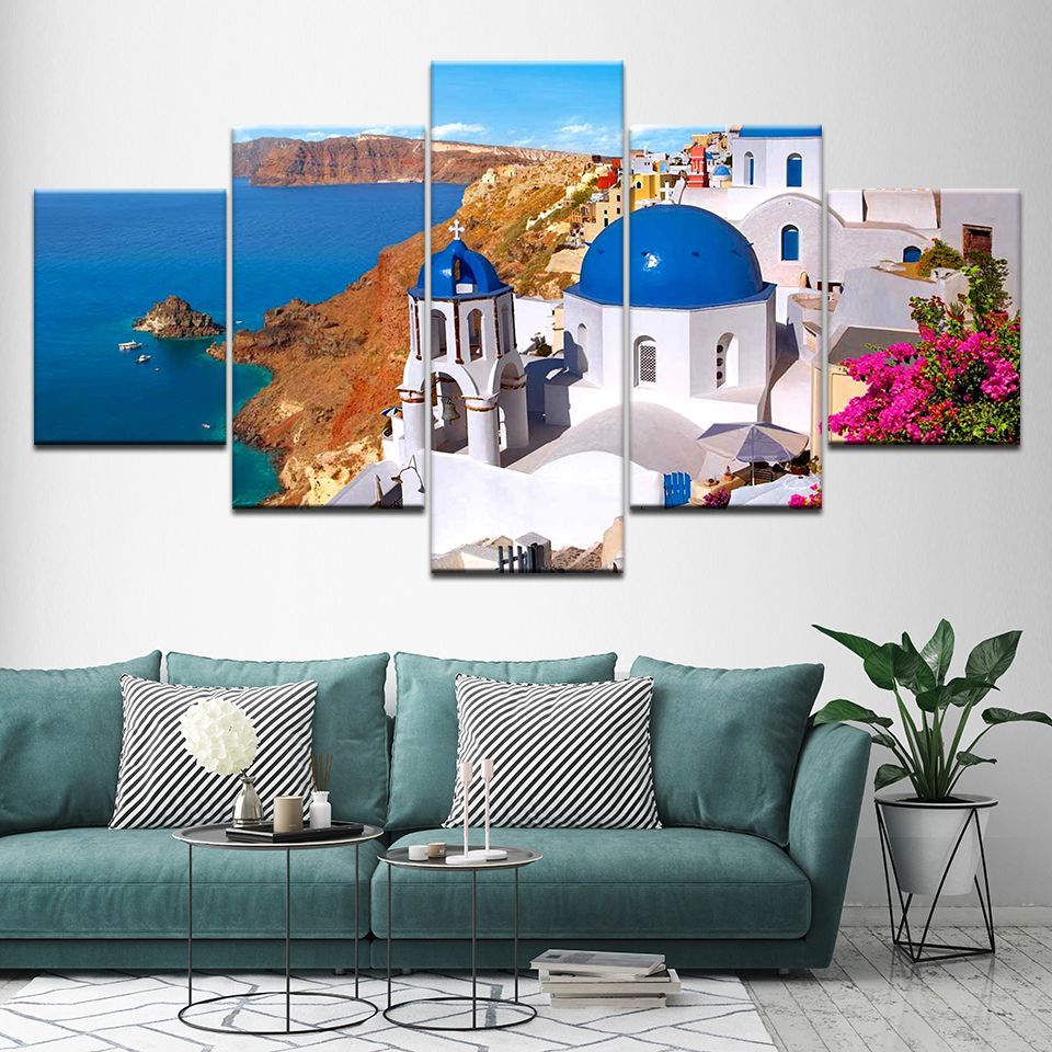 Greece By The Sea Painting Unframed Wall Art Print Poster Home Decor