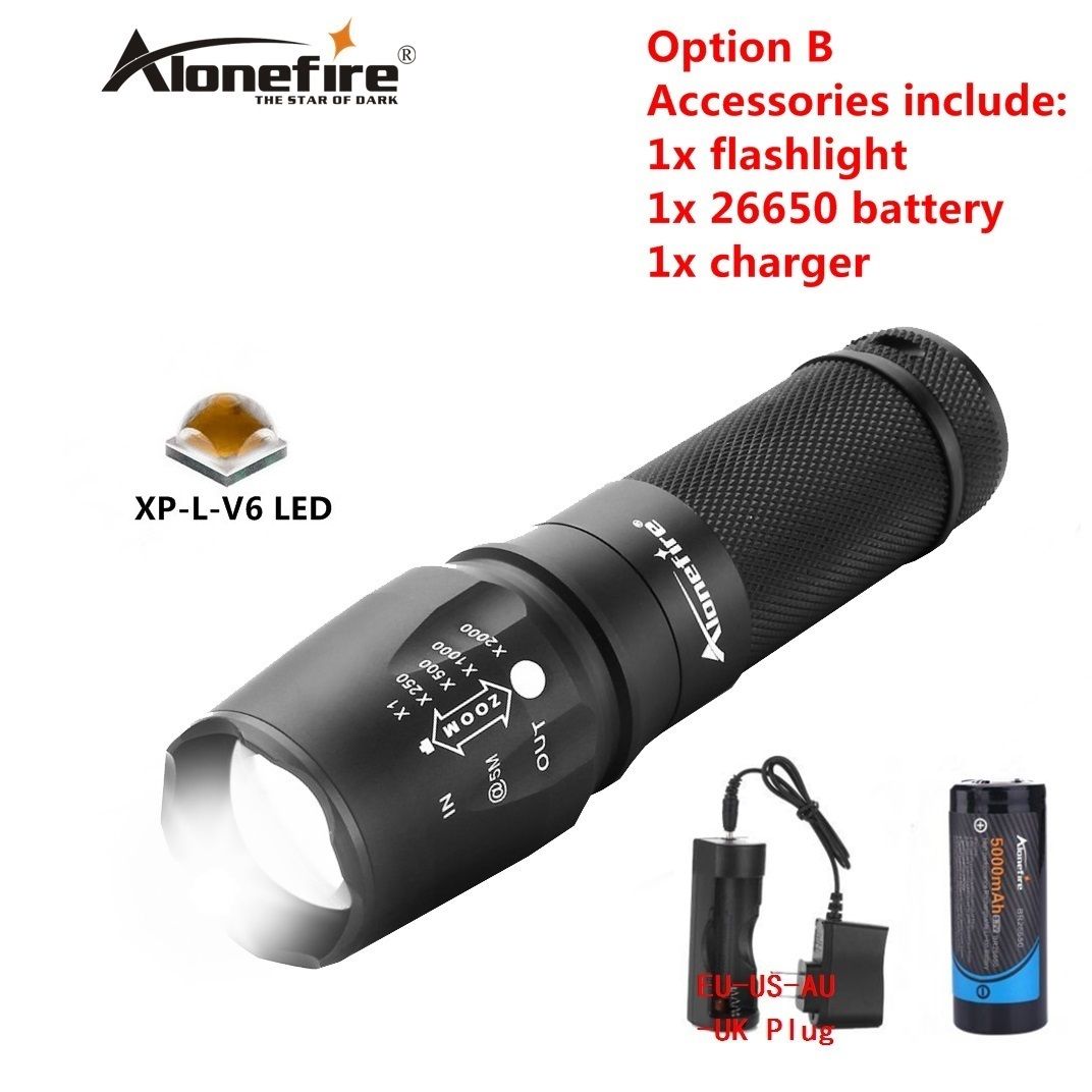 Alonefire E26 10w Xp L V6 High Power Led 26650 Powerful Flashlight Cree V6 Led Tactical Flashlight Zoomable Flashlight For Dry Cell Ro 18650 Titanium Flashlight Brightest Handheld Flashlight From Globallion 9 56 Dhgate Com