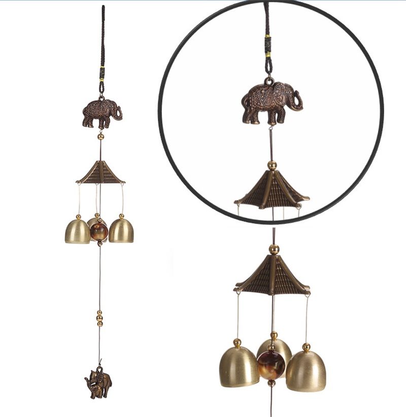 Colgantes de vientos campana para dormitorio decoración retro adornos creativos de color cobrizo elefante