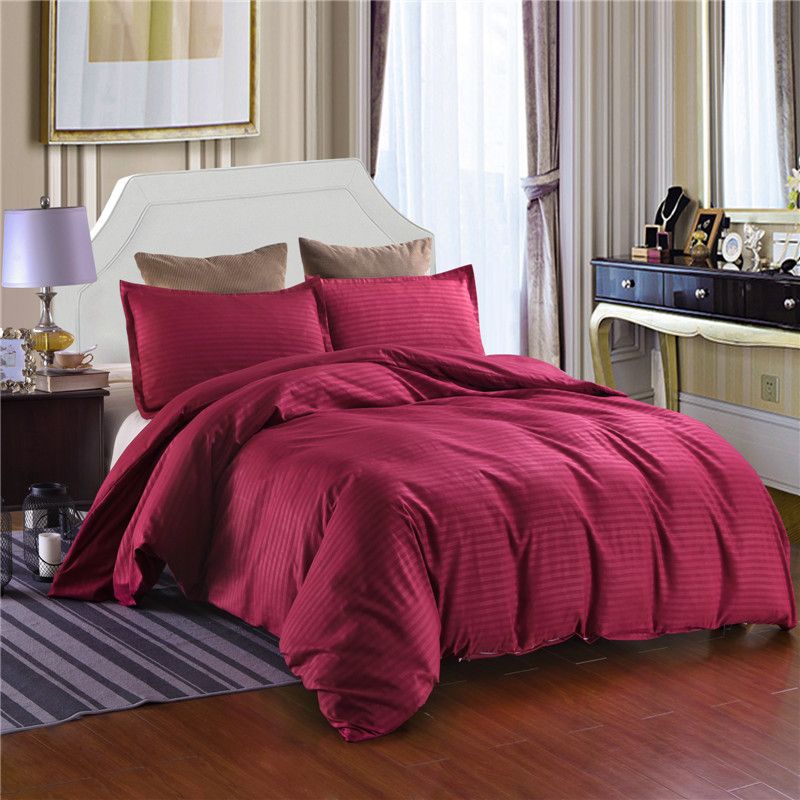 Solid Color Satin Striped Bedding Set Queen King Size Polyester