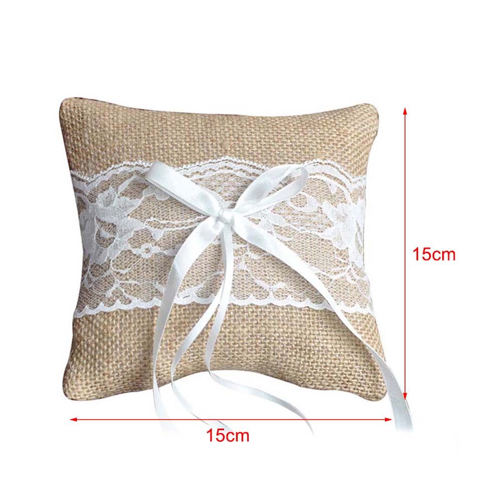 Wedding Ring Pillow Cushion Vintage Burlap Lace Decoration For