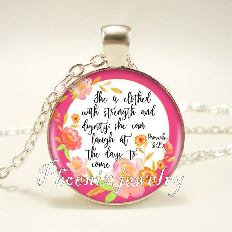 Acheter Pas Cher Elle Est Vetue De Force Et De Dignite Collier Proverbes 31 25 Verset De La Bible Citation Chretienne Collier Foi Cadeaux Du 0 85 Fr Dhgate